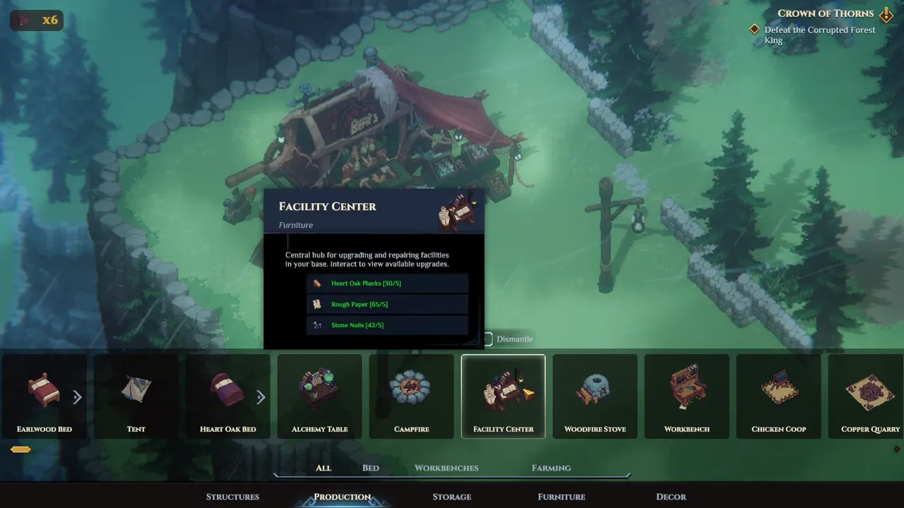 The Facility Center in the Production tab of the build menu.