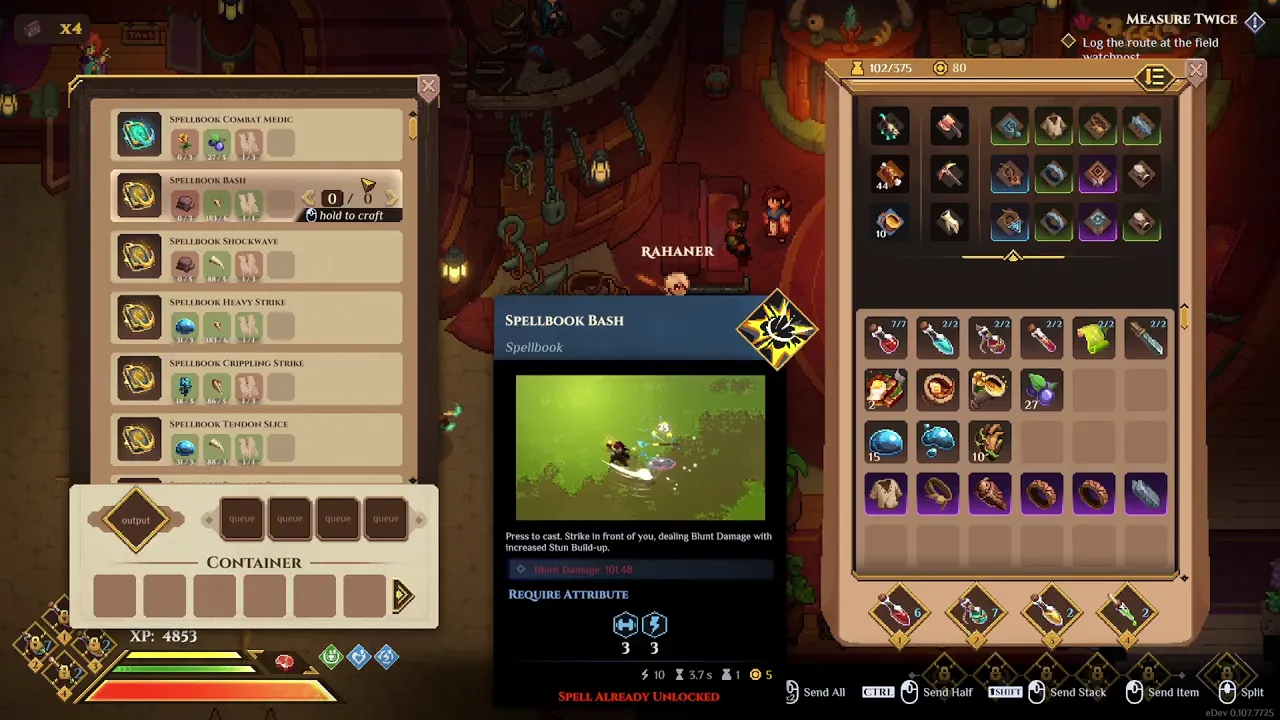 拉哈納的製作列表,選中猛擊法術書。