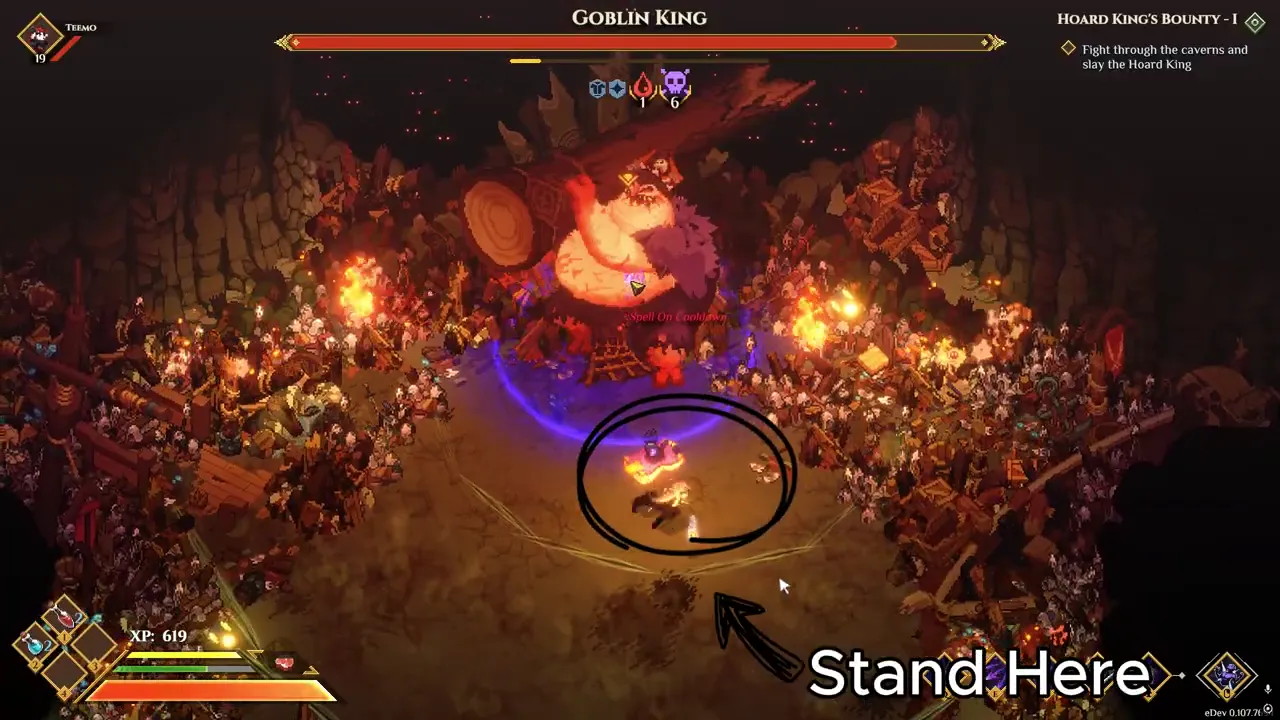 O local para se posicionar contra Rei Goblin.